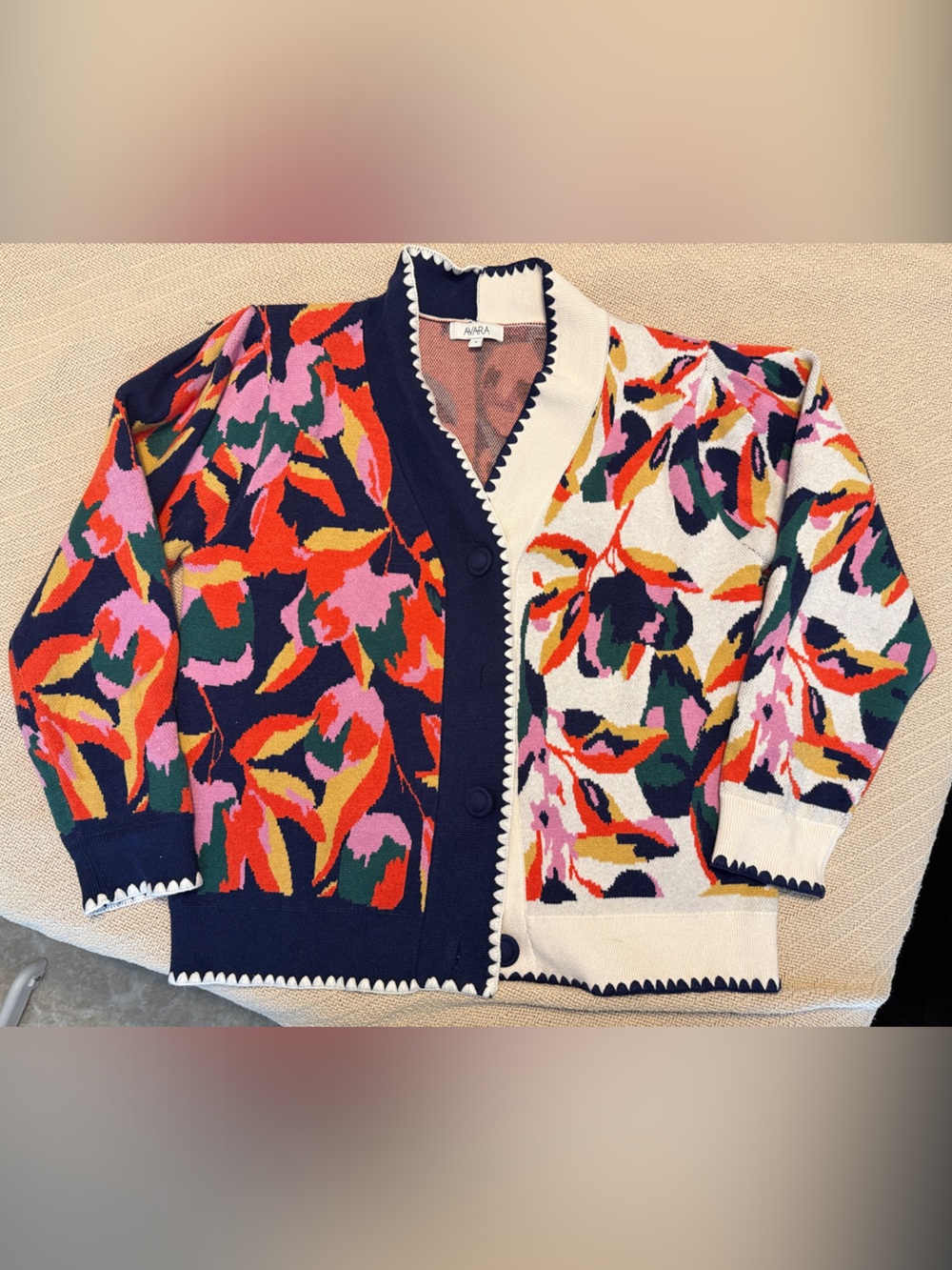 AVARA Leslie Navy Floral Cardigan - Multicolor Navy & Cream